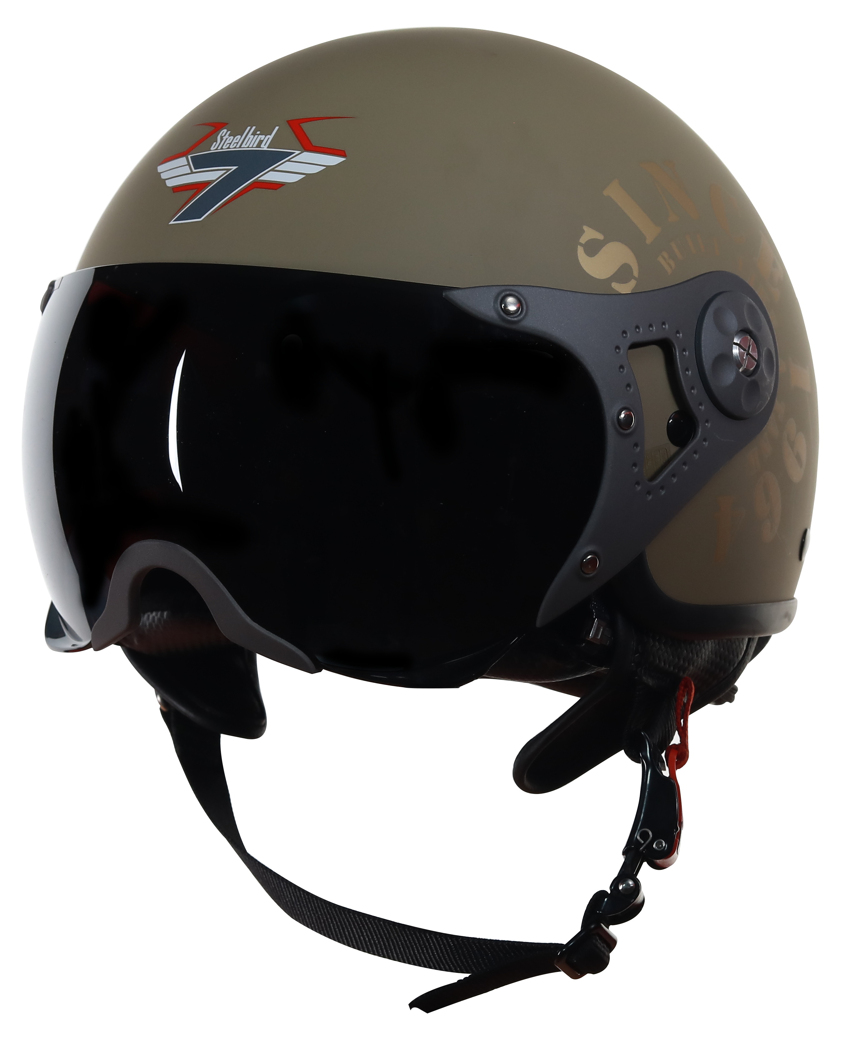 Steelbird SB-27 7Wings Tank Open Face Graphic Helmet (Matt Desert Storm With Chrome Gold Visor)